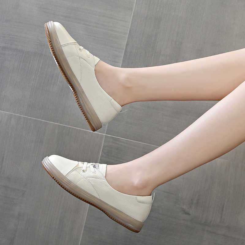2024 soft bottom women's shoes casual non-slip flat bottom maternity single shoes shallow mouth nurse shoes head layer cowhide small white shoes 