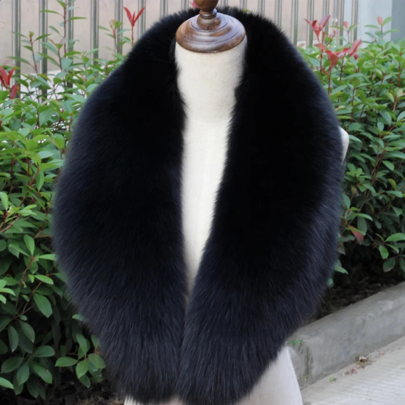 Natural 100% genuine fox fur scarf for women warm decoration fox fur collar winter fashion silver fox scarf solid color thick black shawl 240906