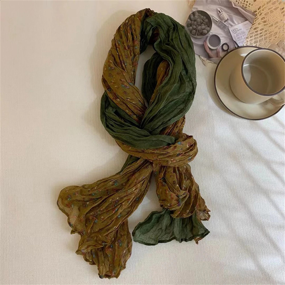 Retro cotton linen patchwork work scarf womens pleated scarf long flower square scarf shawl fashionable winter warm casual scarf shawl 240905
