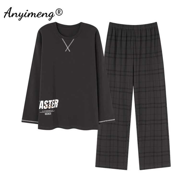 Autumn Winter L-3XL Leisure Men Pajamas Faux Cotton Fashion Round Collar Pajama Sets Long Sleeves Pijamas Gentleman Sleepwear Y240906