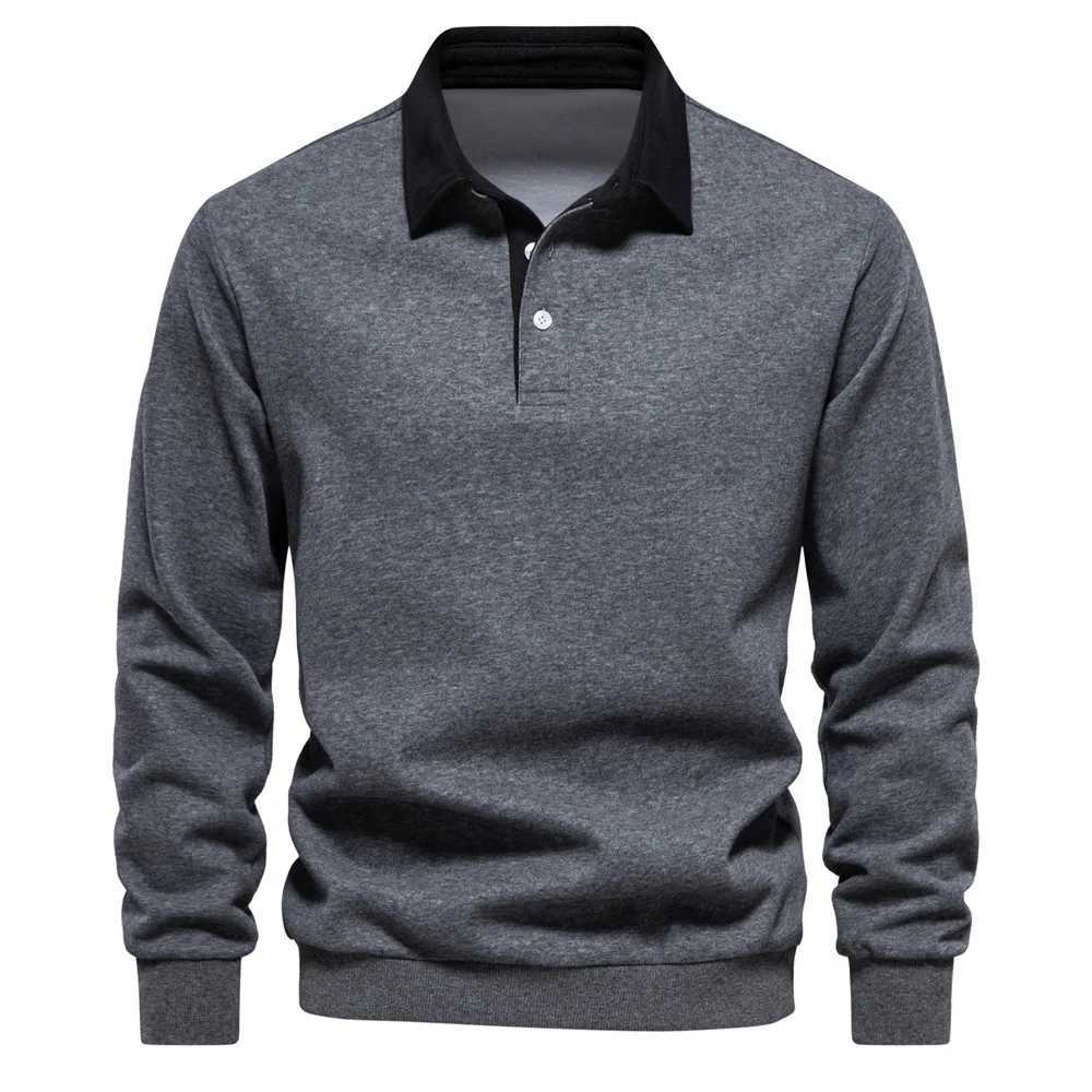 2024 Spring Fashion Quality Cotton Design Polo Neck Sweatshirts for Men Casual Social Wear Long Sleeves Mens New In SweatshirtsXJ240906