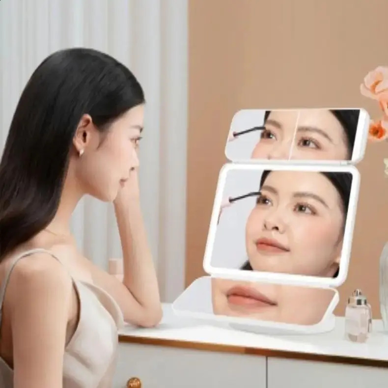 Trifold Makeup Mirror LED Lights Dorm Dressing Mirror Beauty Light up your fill light with Smart Complementary Makeup Mirror Tri 240905