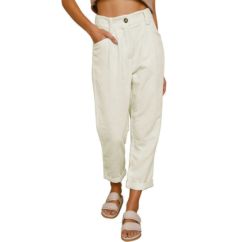 2024 Autumn New Women's High Waist Casual Solid Color Corduroy Loose Straight Pants Women