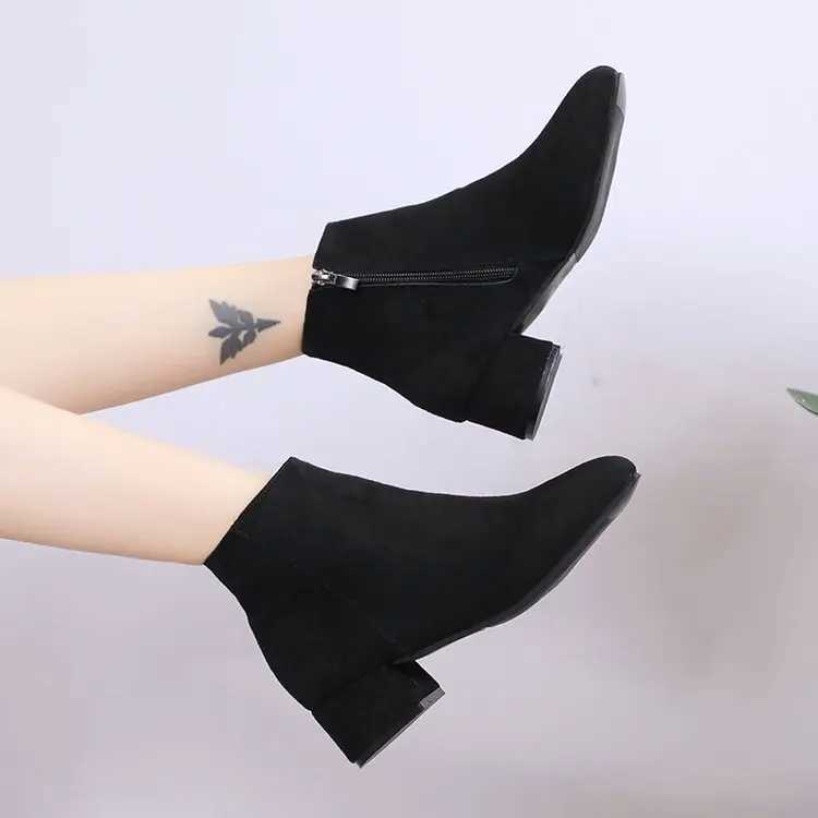Square Toe Dress Ankle Boots Womens Autumn/Winter 2023 Womens Fashion Elegant Thick High Heels Pump Designer Fashion Womens Shoes Zipper CL240906