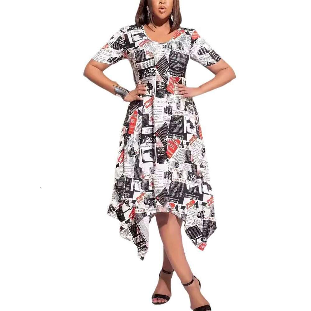 2024 women's new explosive short sleeved round neck printed fashionable dress