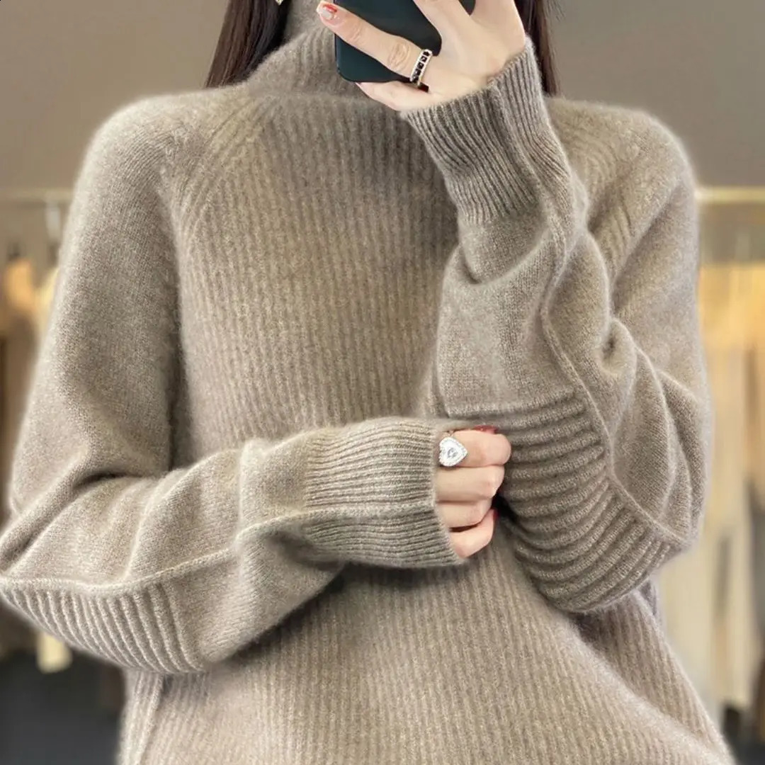 WinvyNee Womens Merino Wool Sweater High Collar Casual Loose Coat Warm Knitted Zipper Clothing Size Up Winter A1003012 240905