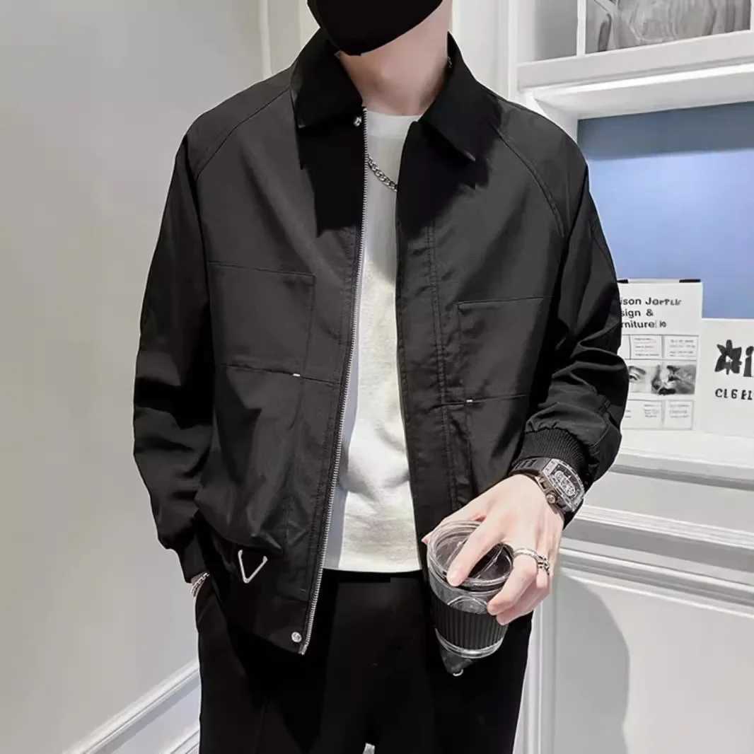 Design Sensibility Mens Autumn Top Jacket Loose Fit Trendy Korean Style Khaki Workwear Flying Jacket For Men Y240906