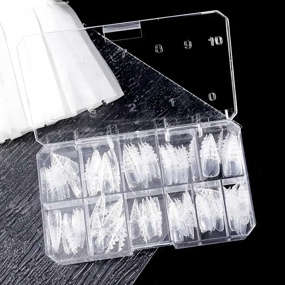 Heallor 120 pieces/box natural transparent glass seamless fake nails fully covered fake nails short T-shaped fully covered fake nails W240905