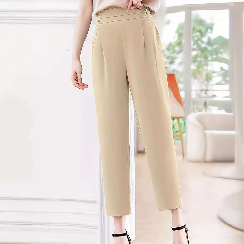 2024 Waist Casual Solid Color Smoke Tube Elastic Summer Clothing Small Foot Nine Point New Women's Pants