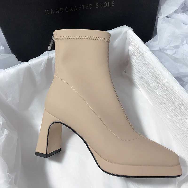 Designer Womens Ankle Boots Fashion Zipper Shoes Autumn Winter Thick High Heels Womens Elegant Short Boots CL240906