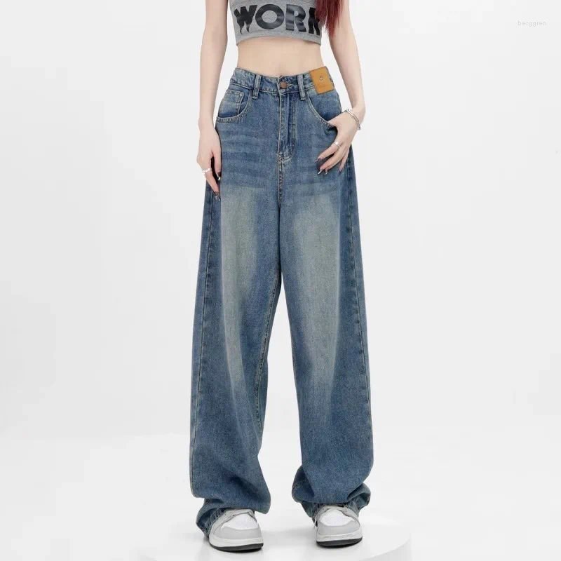 Fashionable Women's Wide Leg Jeans: Versatile High-Waisted Distressed Britches