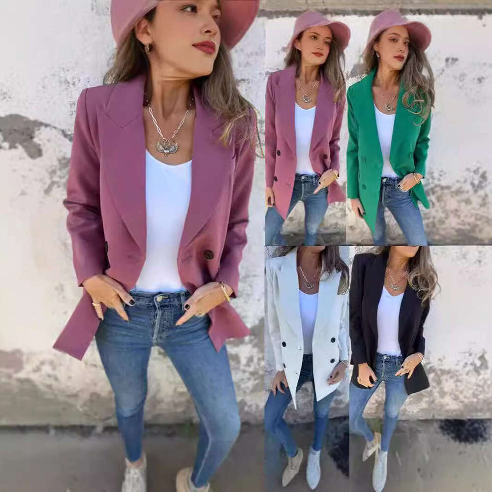 Autumn new solid color fashionable long sleeved suit jacket for women