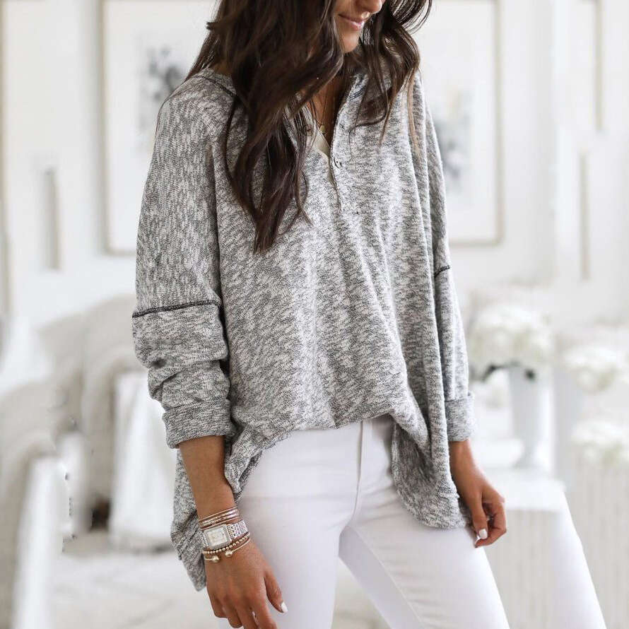 2024 Autumn/Winter TEMU New Hoodie Solid Color Fashion Top Women's Knitted Shirt
