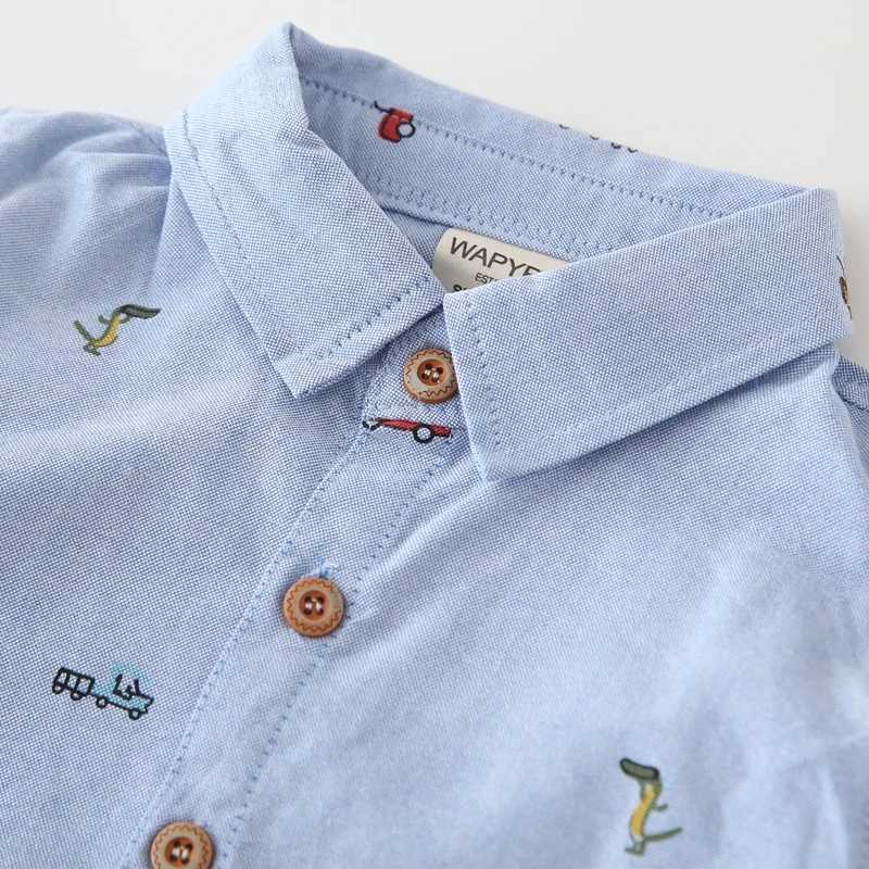 2024 Spring Autumn Boys Long Sleeves Shirt 2-6Years Baby Oxford Spinning Shirt Children Turn-down Collar Full Print Cotton Top Y240906