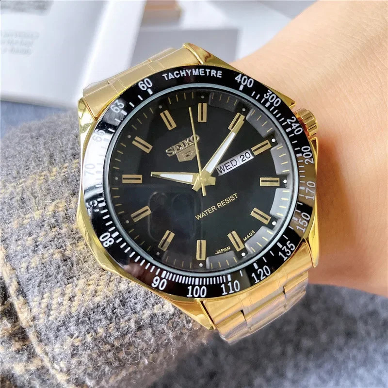 2024 Chronograph Luxury Multifunctional Stainless Steel NonMechanical Quartz Belt Mens Sport Watch with Gift Box y240716