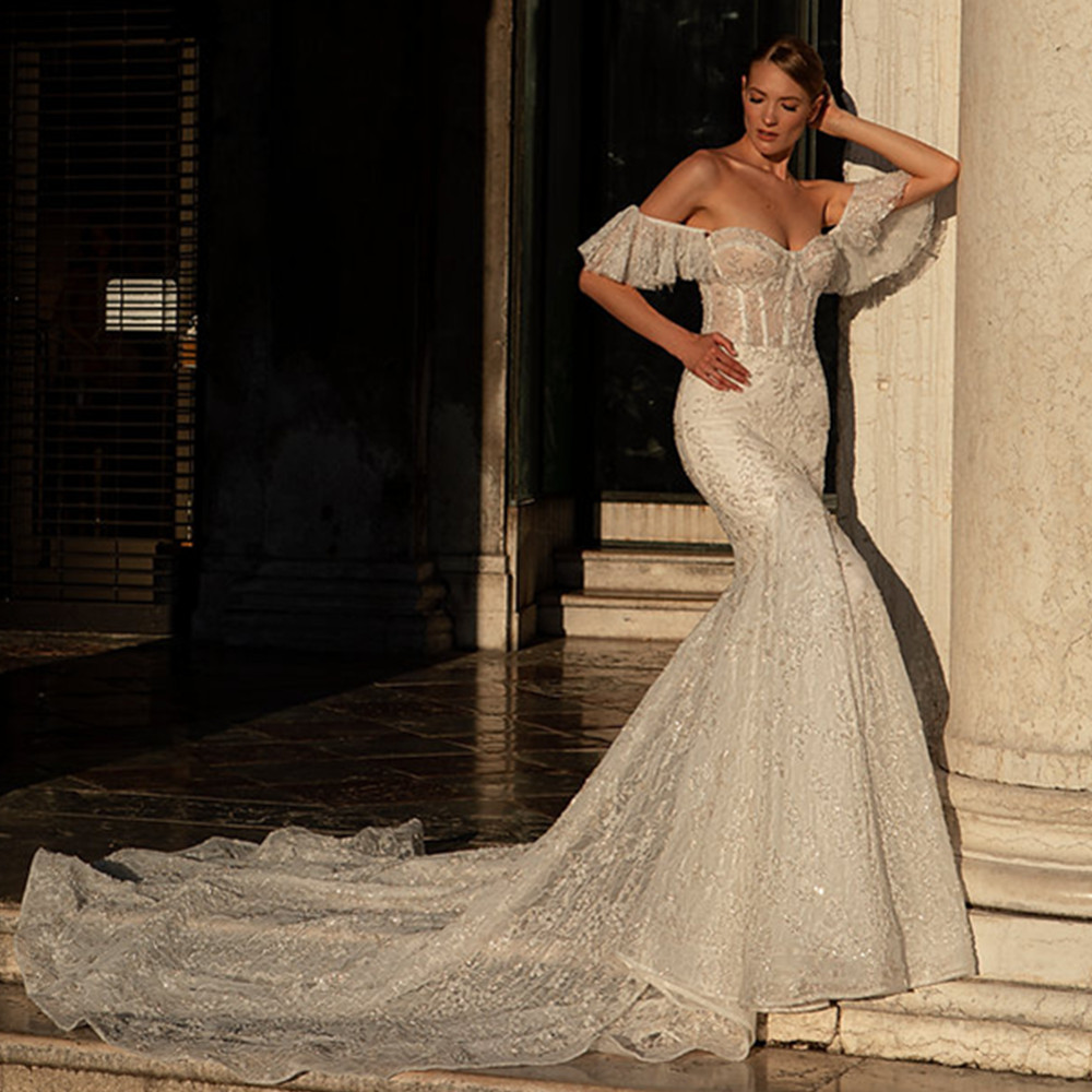 Beach Wedding Dresses Sheer Boat Neck Tulle Bridal Gowns Backless Floor Length Wedding Dress Vestido de Novia 03