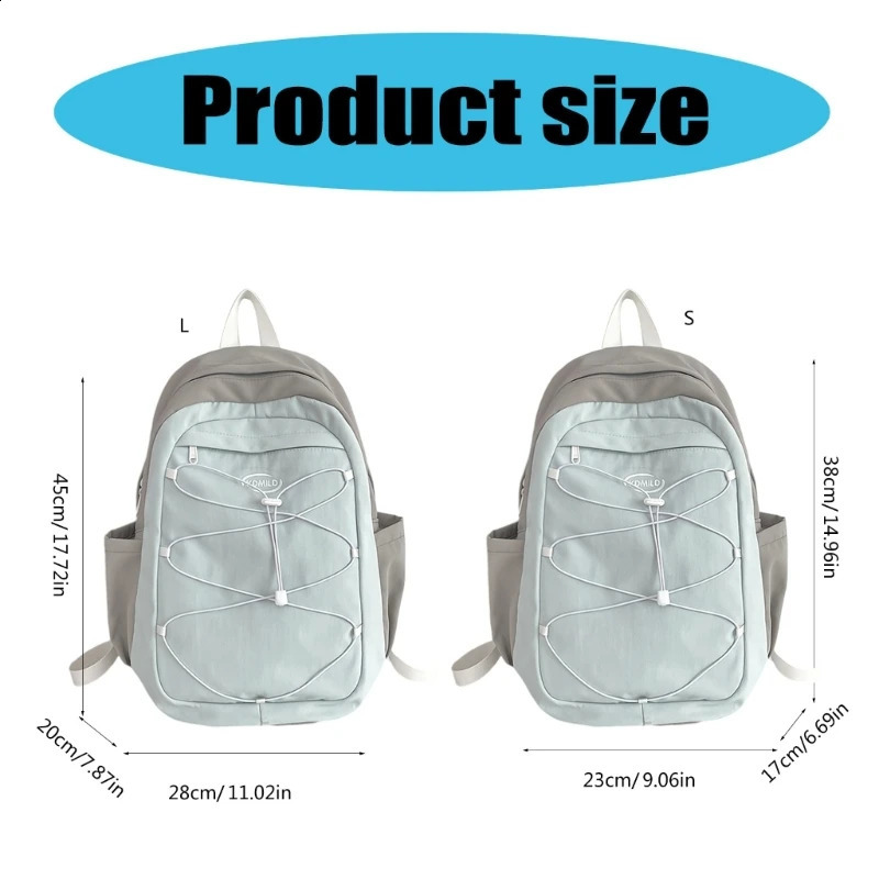 Contrast Color Zippers Womens Backpack Large Capacity School Bag Youth Leisure Travel with Bungee Rope 240906