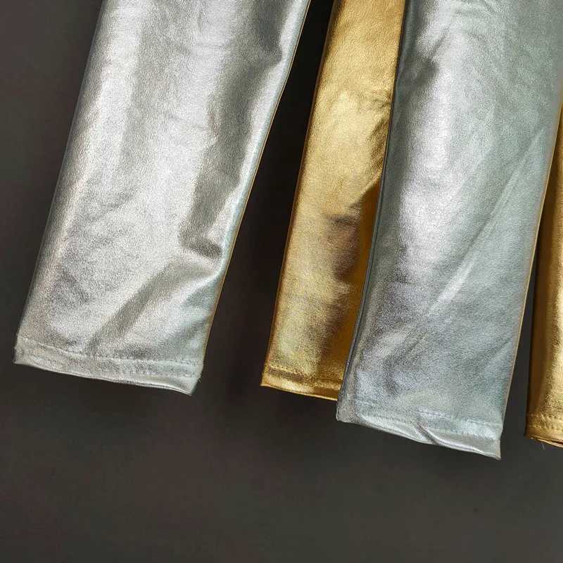 Gold Silver Kids Pants Girls Spring Autumn Children Elastic Faux Leather Leggings Skinny Pencil Pants Girl Leggings Y240906