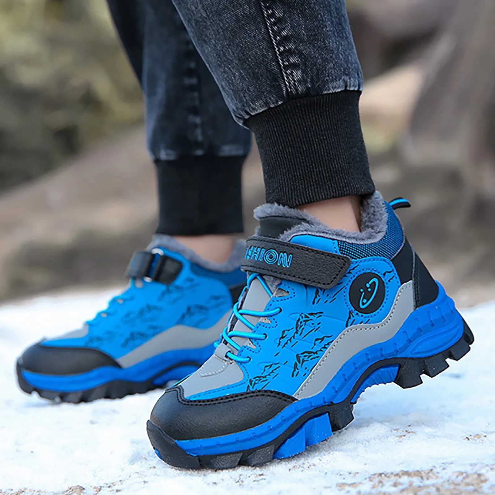 Winter Children Snow Warm Boots Fur Shoes Boys Sneaker Rubber Hiking Shoe Fashion Children Shoes Waterproof Casual Boots Kids M240906