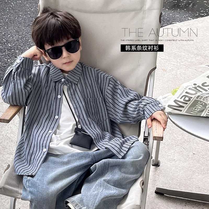 Children Clothing Kids Fashion Casual Shirt 2024 Spring and Autumn New Korean Style Coat Boys All Matching Striped Shirt Y240906