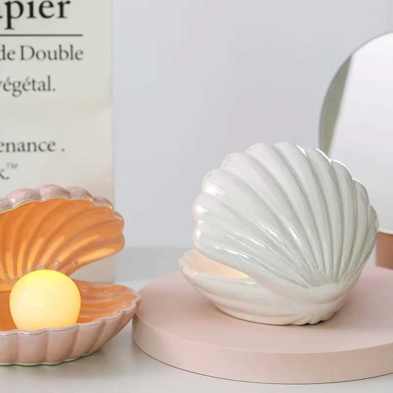 D2 night light ceramic shell pearl table lamp bedroom decoration string lamp fairy decoration bedside lamp W240816