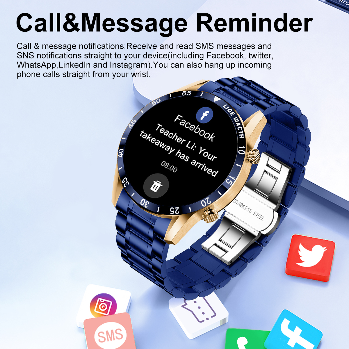 LIGE smartwatch multifunctional waterproof step counting music playback remote control camera Bluetooth call business call smartwatch