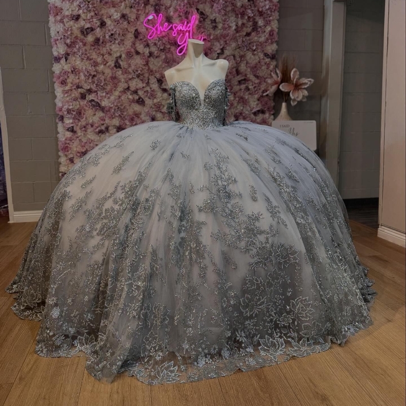 Siery Mexican Quinceanera Dressess Off The Shoulder Sequin Applique vestido 15 De Corset Party Lace Up Sweet 16 Dress