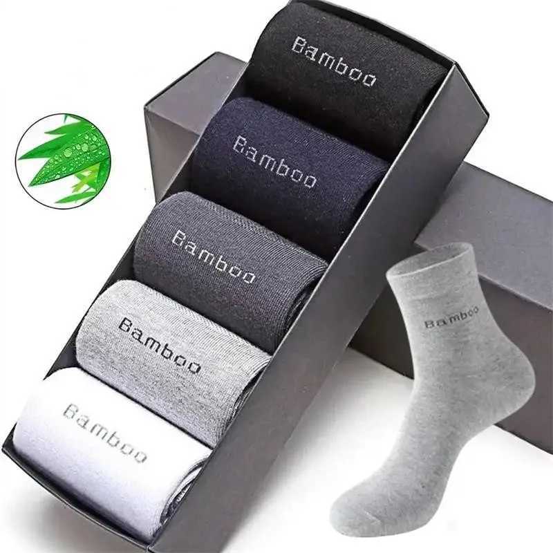 5Pairs/Mens Bamboo Fiber Socks Business Black Mid-tube Socks Deodorant Absorbent Breathable Spring Summer Bamboo Socks for Men Y240906
