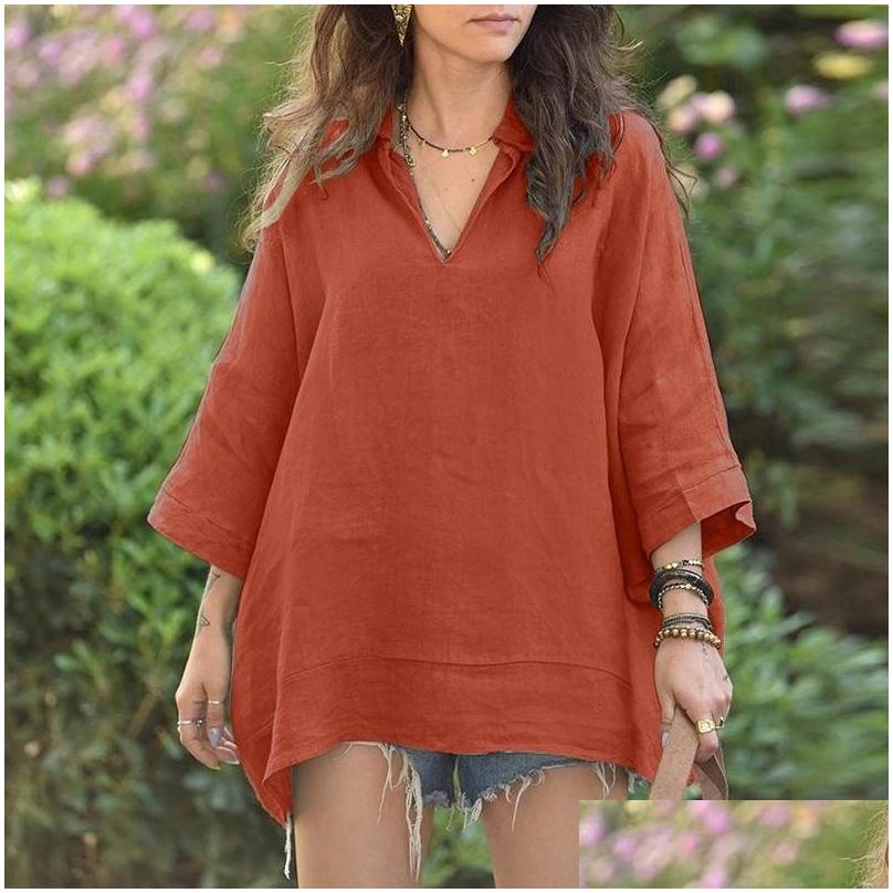 Womens T-Shirt Ddmytoys 2024 Autumn Product Vneck Lapel Color Mid Sleeve Cotton And En Bat Shirt F090536 Drop Delivery Apparel Cloth Dhmho