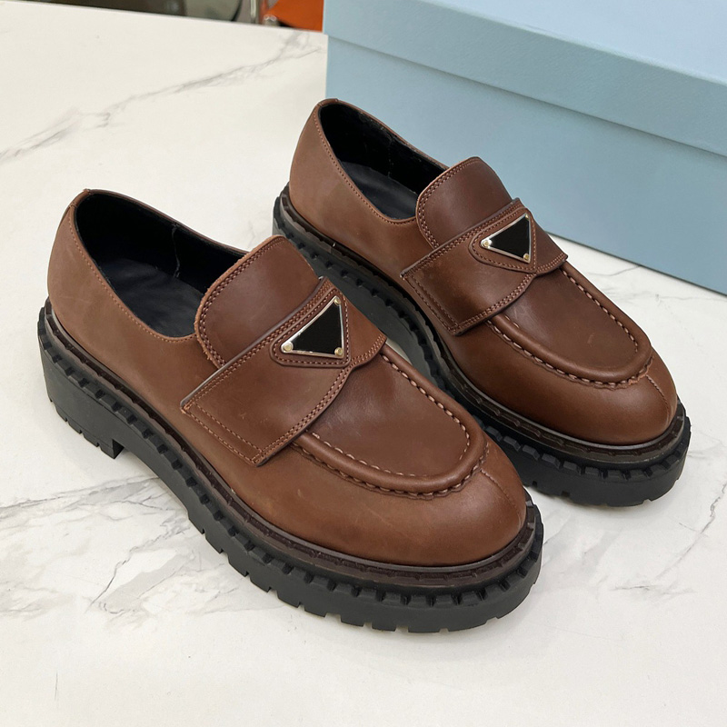 Man Woman Designer Loafer Brushed Leather Monolith Loafers Platform Dress Shoes Black Chunky Bottom Moccasins