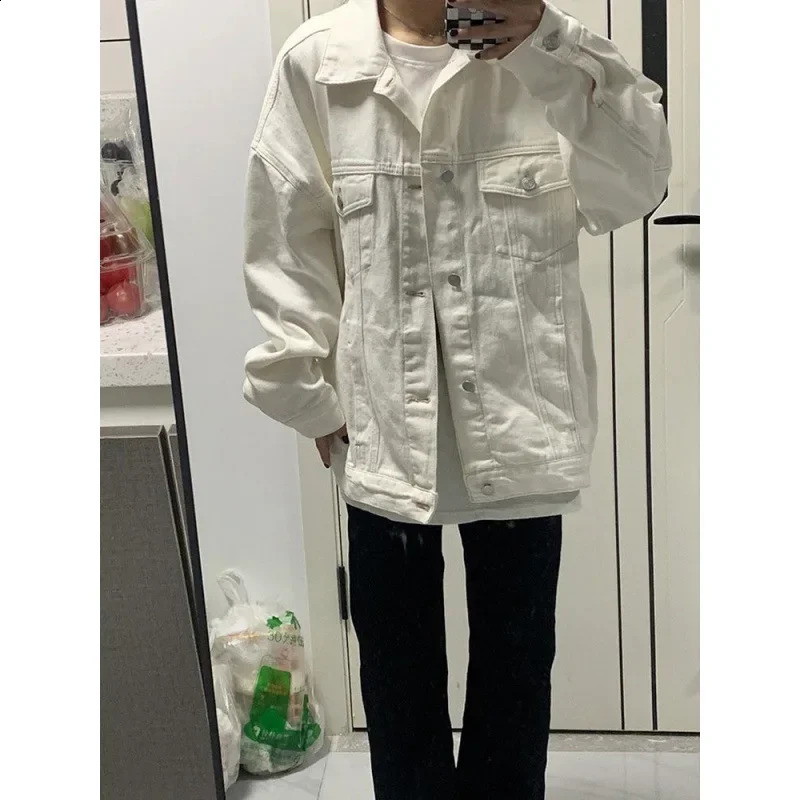 American retro white denim womens jacket loose fitting baseball cap sensitive niche n spring autumn student 240902