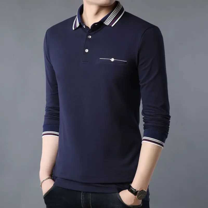 Fashion Men Business Casual Polo Shirts Lapel Long Sleeve Spring Autumn New Male Clothes Tops Pullover Loose Cotton T-shirt 2022XJ240906