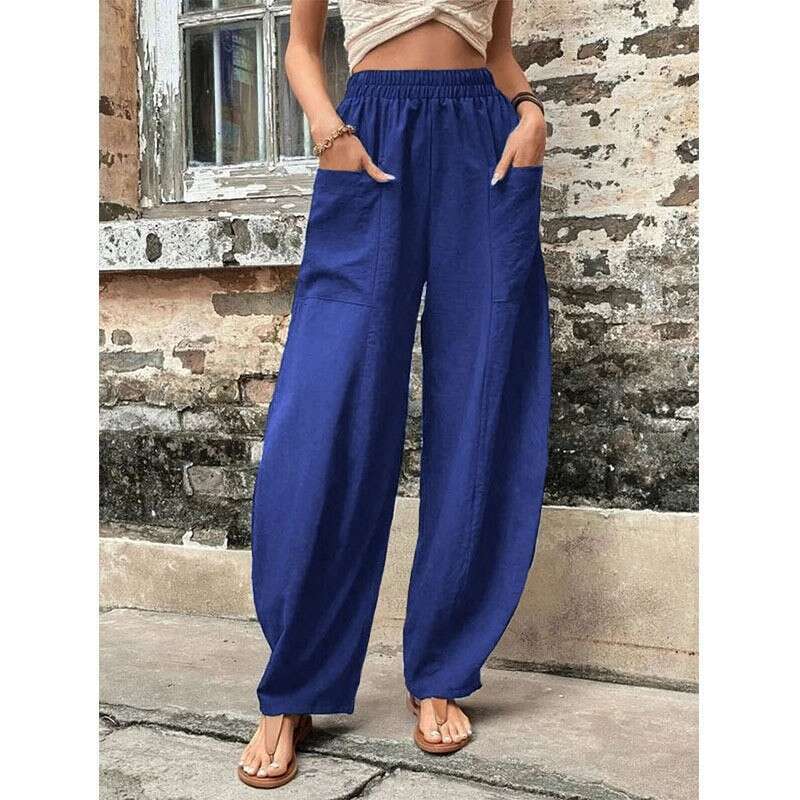 Solid color pockets Women's casual Elastic Long pants