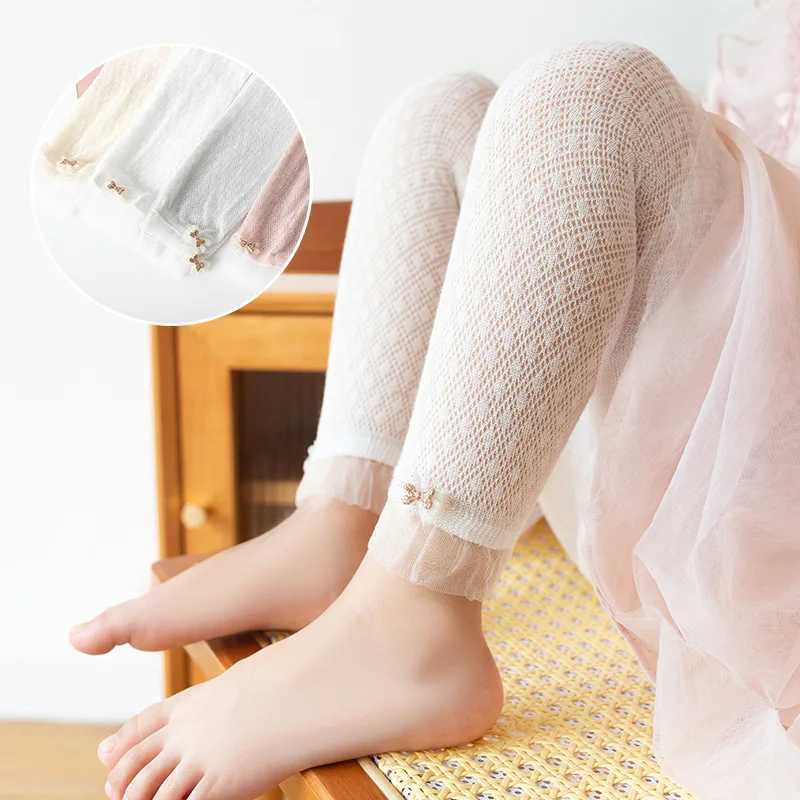 Childrens New Fashion Lace Bow Princess Foreign Girl Mesh Breathable Comfortable Summer Mosquito Repellent Leggings Y240906