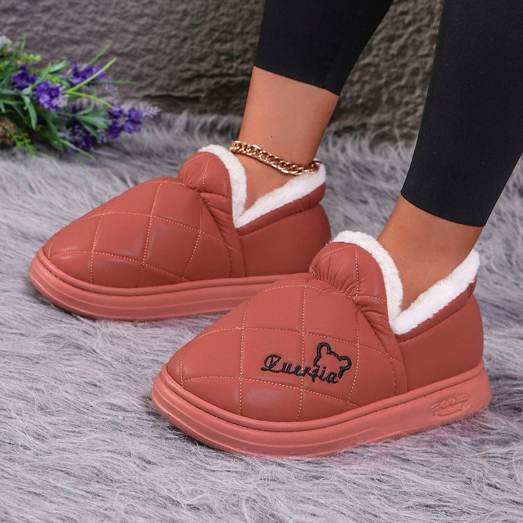 Bag with cotton slippers PU waterproof autumn and winter women's non-slip warm thick bottom lovers home indoor and outdoor men's cotton shoe