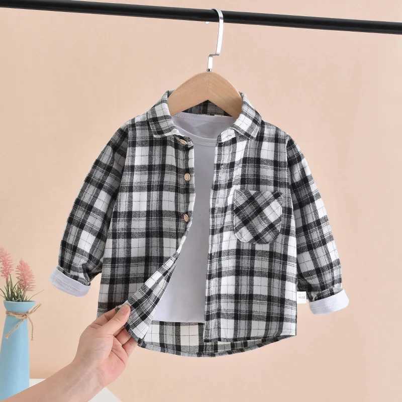 2023 New Toddler Boys Shirts Long Sleeve Plaid Shirt For Kids Spring Autumn Children Clothes Casual Cotton Shirts Tops 24M-8Y Y240906