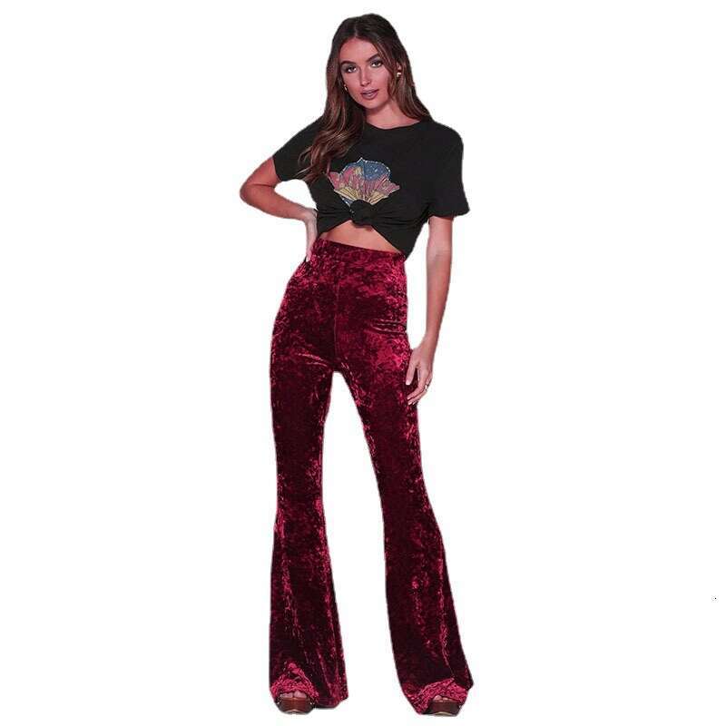Spring and Autumn New Micro La Women's High Waist Golden Velvet Casual Wide Leg Pants
