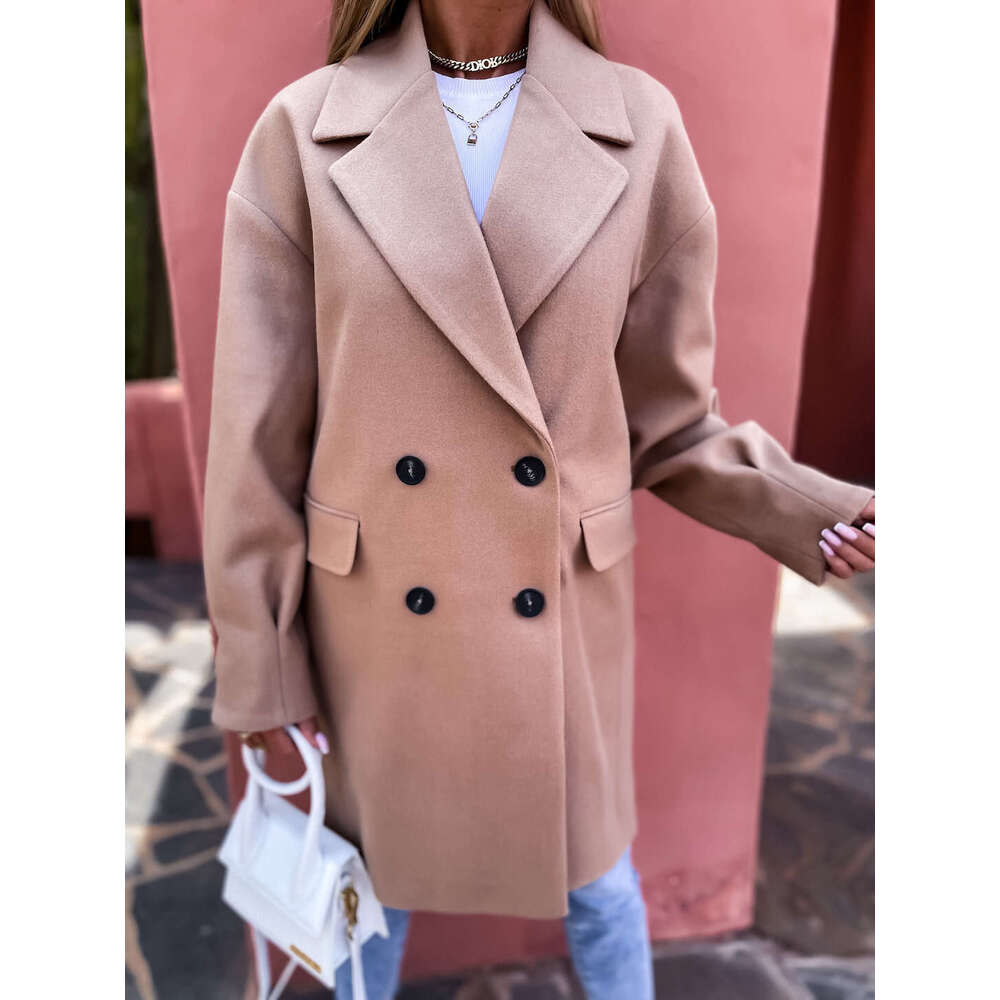 2024 Women's Double breasted Suit Collar Fashion Woolen Coat Autumn and Winter New Outside