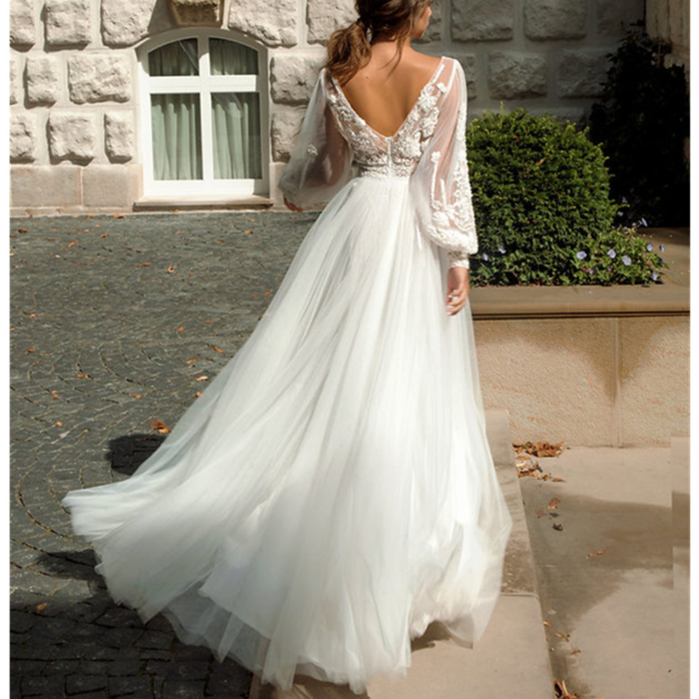 Plus Size Boho Dresses 2024 V Neck Beach Lace Wedding Gowns Elegant Bohemian Tulle A Line Bridal Dress Vestido De Novia 11