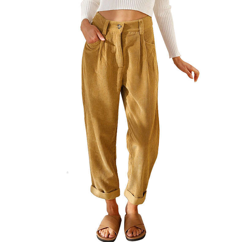 2024 Autumn New Women's High Waist Casual Solid Color Corduroy Loose Straight Pants Women