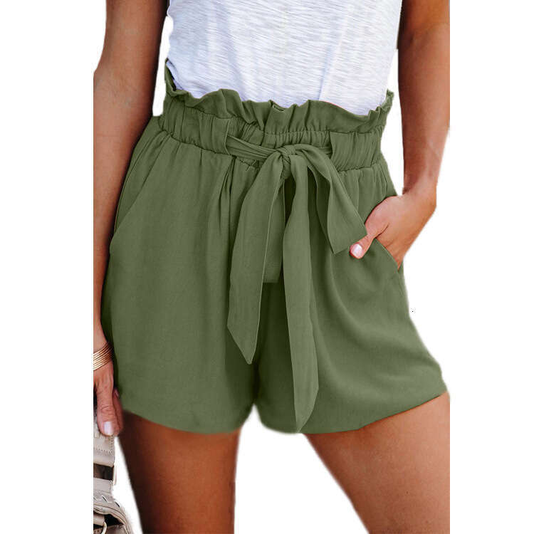 New Elastic Strap Solid Color Casual Pants for Women's Loose High Waist Simple Shorts with Wide Legs
