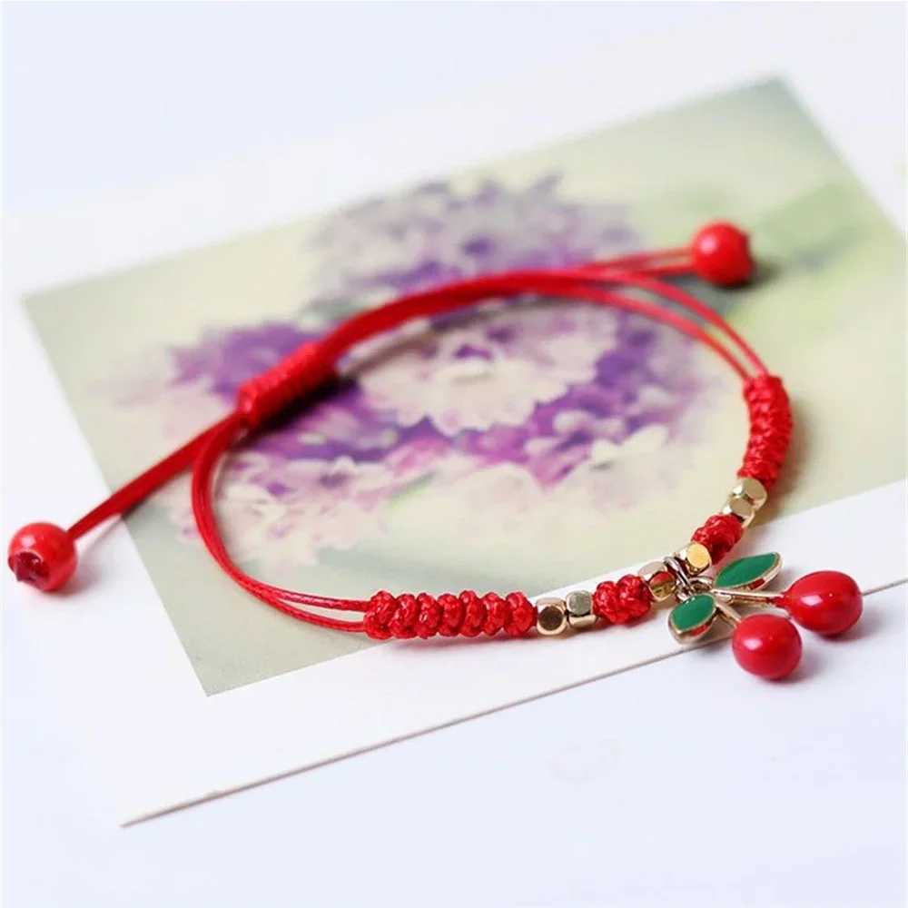 Sweet dried cherry woven bracelet DIY adjustable red string bracelet suitable for girls fashion accessories gifts and jewelry W241231