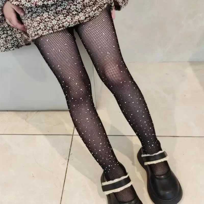 1-13years Ballet Tights for Girls Fashion Kids Sequin Mesh Fishnet Fish Net Pantyhose Baby Stockings Children Rhineston Leggings Y240906