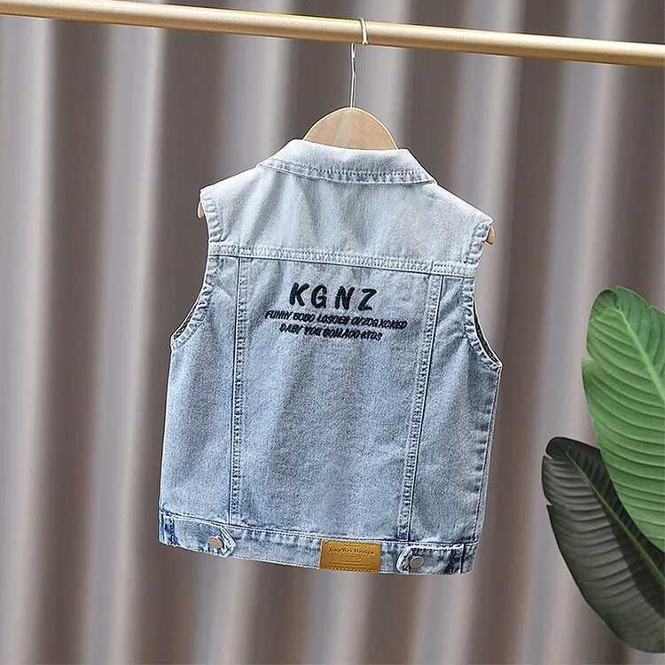 Kids Boys Fashion Jeans Vest Hooded Denim Jacket for Spring Autumn Letter Toddler Baby Boys Childrens Clothing Outfits 2-12y Y240906