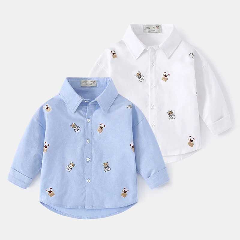 Childrens Cartoon Shirts 2023 Spring Autumn Baby Lapel Blouse Korean Version Kids Full Print Boys Long Sleeves Cotton Shirt Y240906