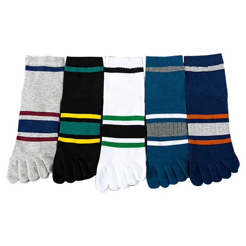 5 pairs of mens short toe socks with cotton stripes for business youthful casual fashionable sweat absorbing breathable party dress 5-finger socks W24