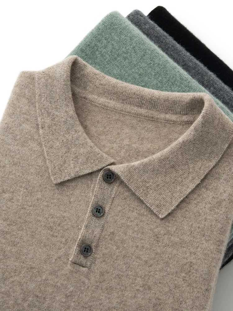 2024 Spring Summer Men 100% Cashmere Sweater Polo Collar Short Sleeves Pullover Smart Casual Knitwear Soft Knitting New Top Y240906