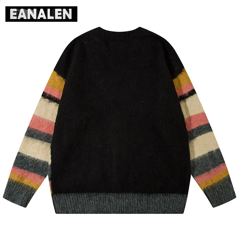 Harajuku Vintage Striped Cardigan Womens Winter Oversized Knitted Button Cardigan Jacket Jumper Casual Grandpa Ugly Sweater men 240906