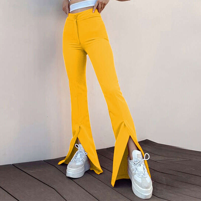 fashion temperament commuting slit small personality solid color bell bottom pants 2024 spring/summer style