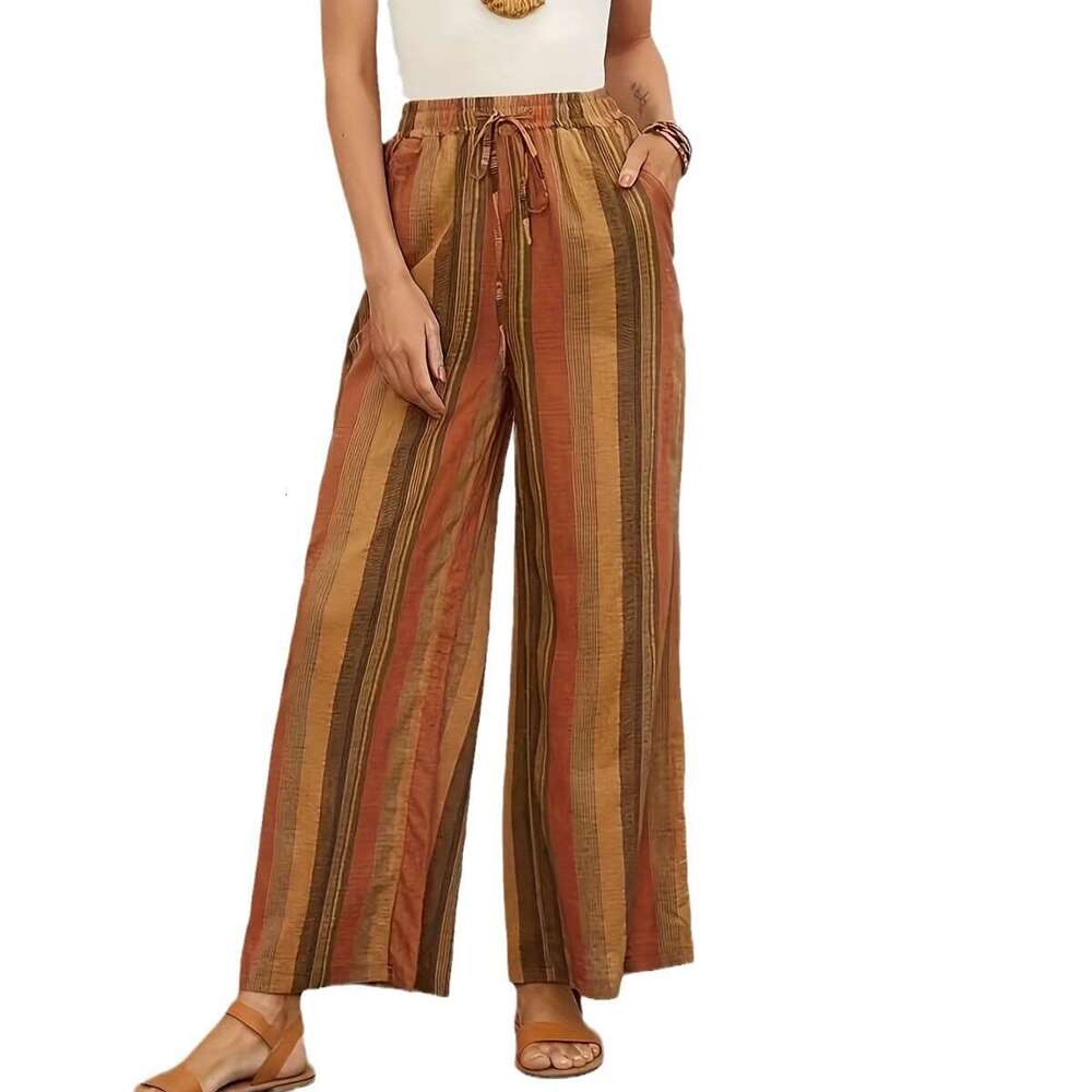 2024 Striped Women's Loose and Versatile Haren Summer New Artistic Thin Casual Pants
